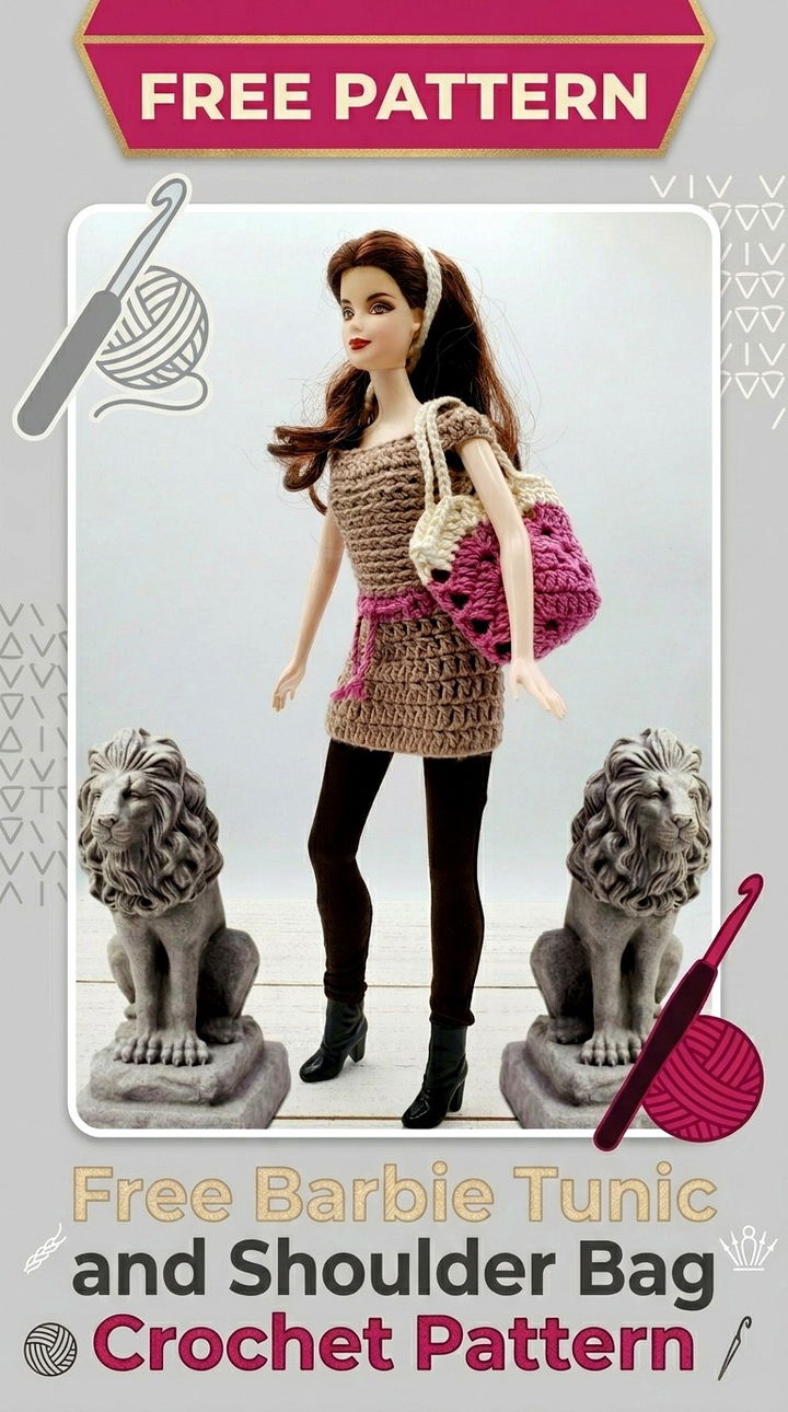 Free Barbie Tunic and Shoulder Bag Crochet Pattern Modern Retro Boho Style