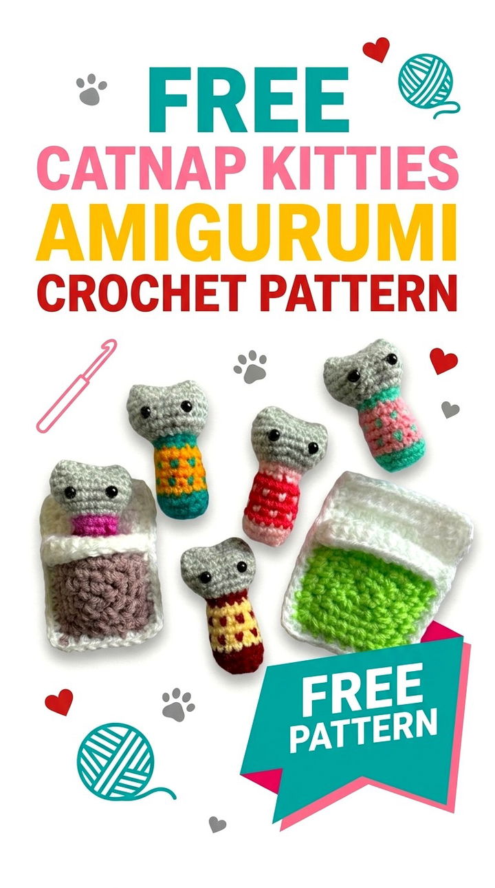 Free Catnap Kitties Amigurumi Crochet Pattern Vibrant Retro Chic Bohemian Lifestyle Accent