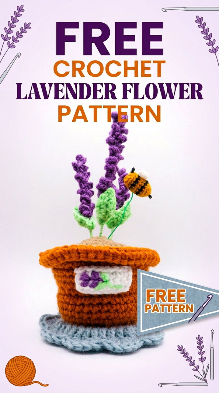 Free Crochet Lavender Flower Pattern Elegant Retro Chic Bohemian Botanical Accent