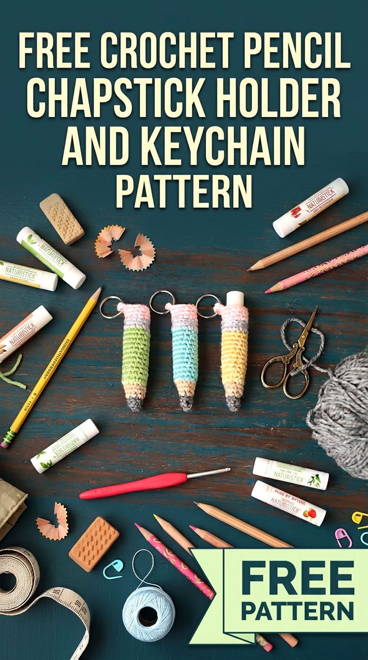 Free Crochet Pencil Chapstick Holder and Keychain Pattern Vibrant Retro Chic Bohemian Lifestyle Accent