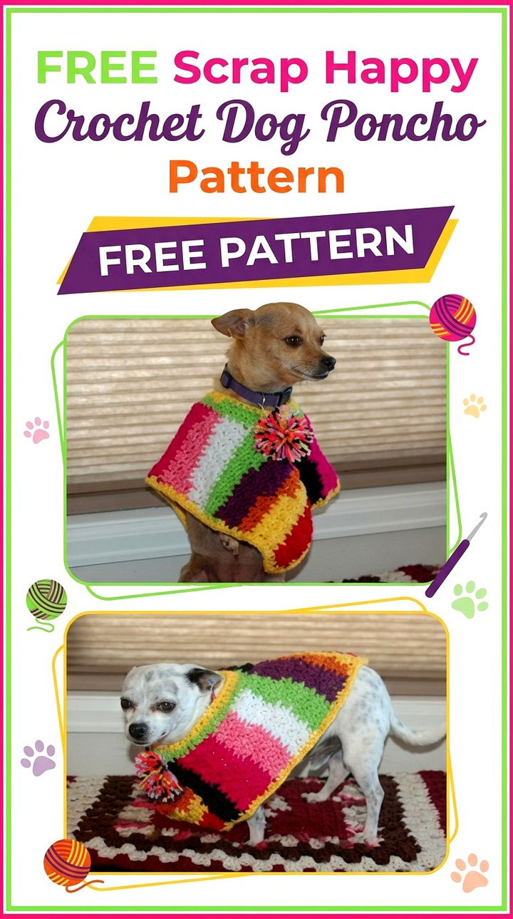 Free Scrap Happy Crochet Dog Poncho Pattern Modern Retro Boho Style