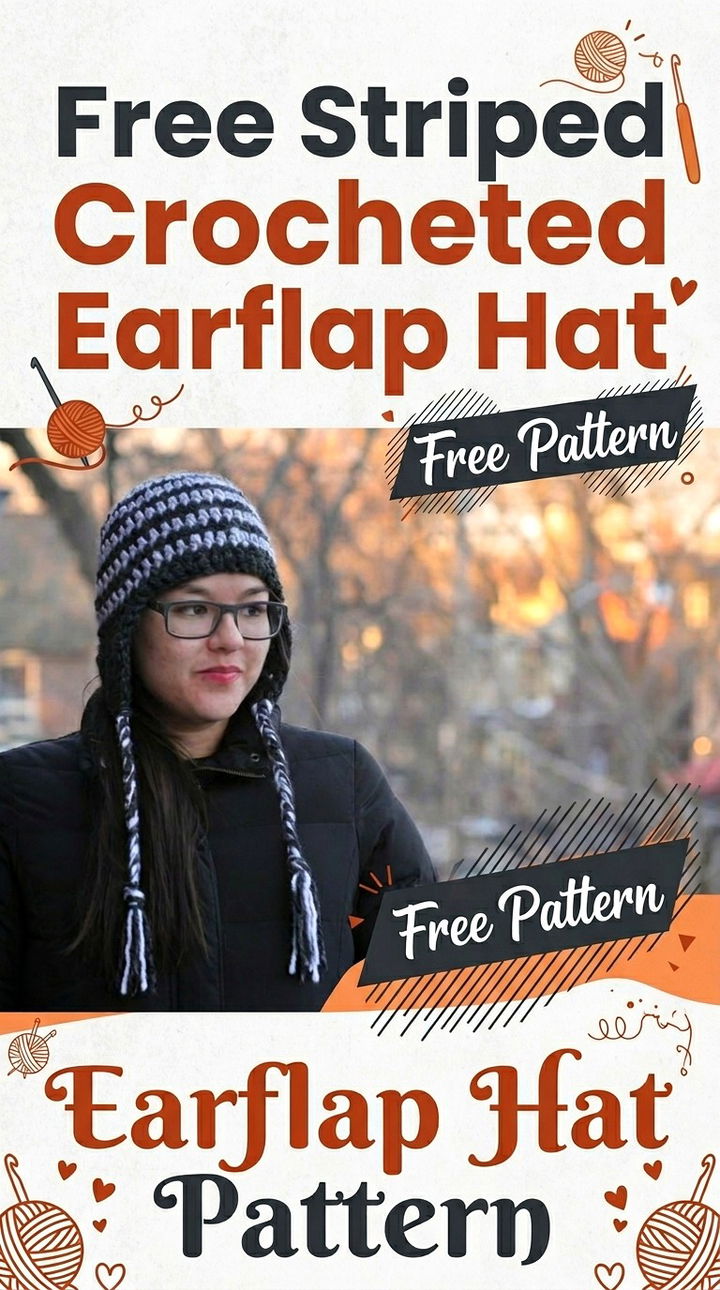 Free Striped Crocheted Earflap Hat Pattern Modern Retro Boho Style