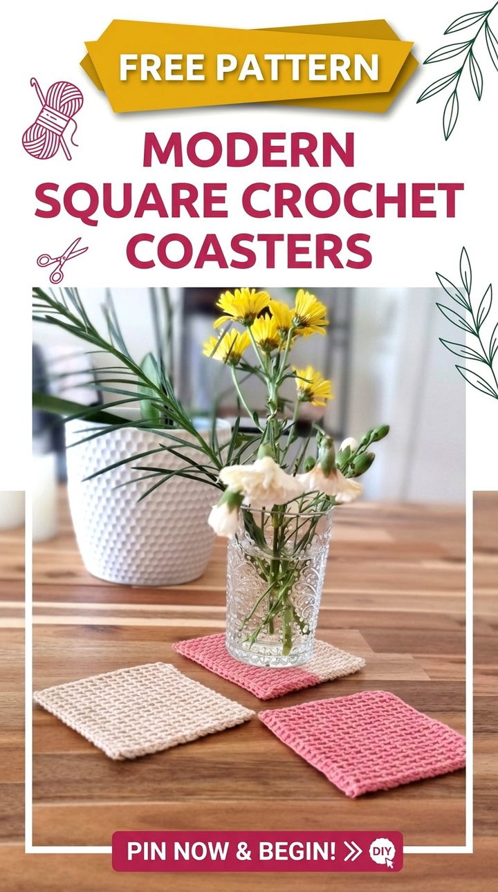 Modern Square Crochet Coasters Sleek Geometric Style