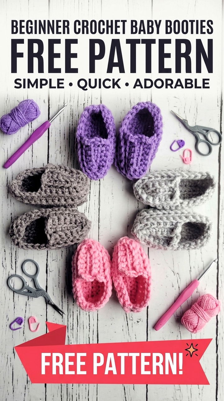 Simple and Sweet Beginner Crochet Baby Booties Free Pattern