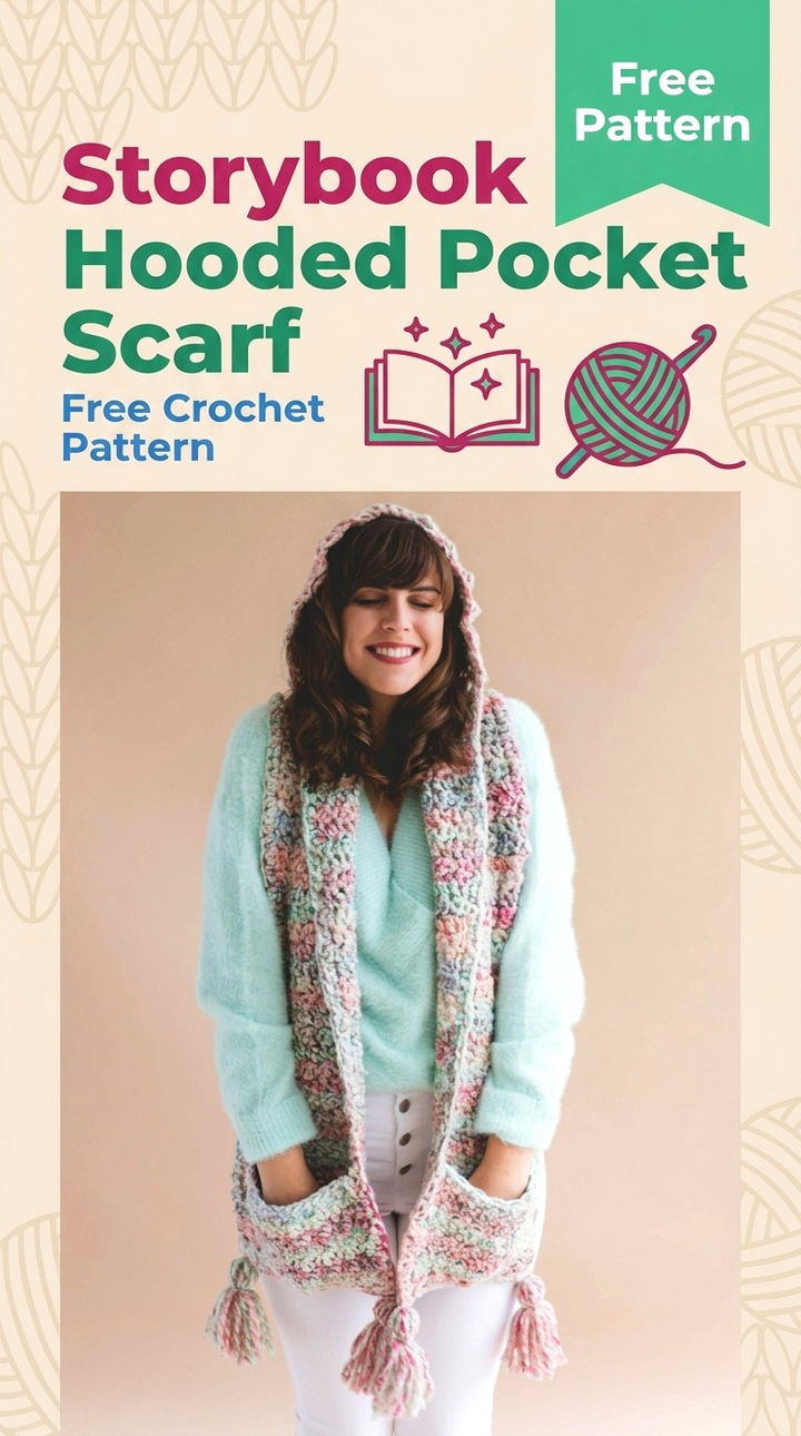 Storybook Hooded Pocket Scarf Enchanting Retro Winter Crochet Pattern