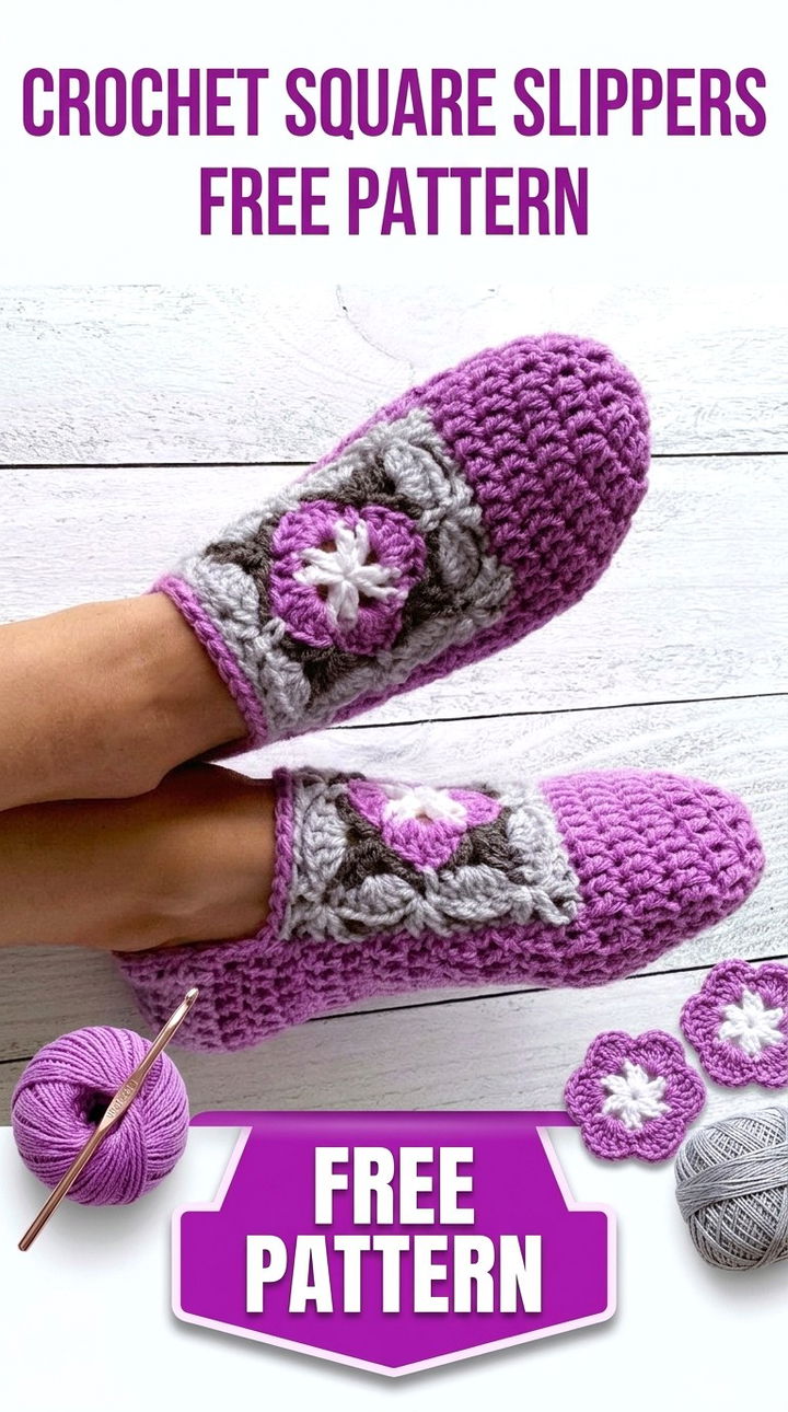 Crochet Square Slippers Cozy Retro Chic Folded Loungewear