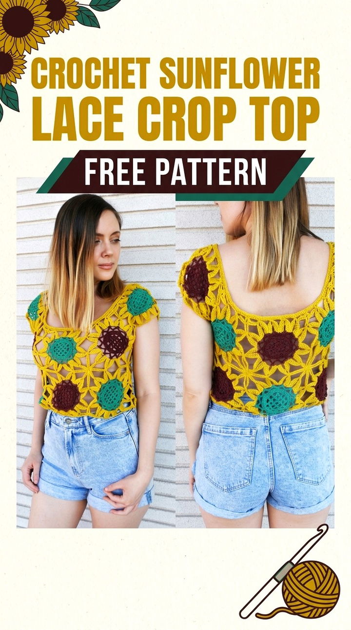 Crochet Sunflower Lace Crop Top Radiant Retro Chic Festival Fashion