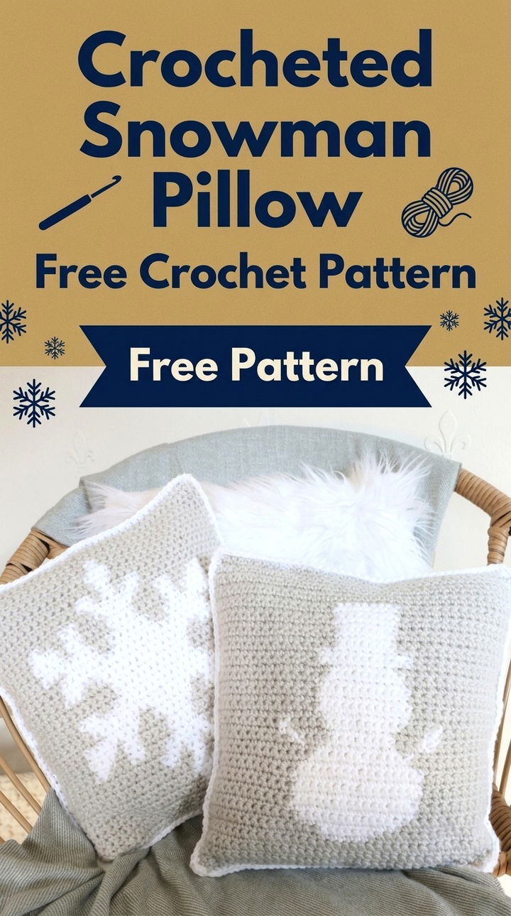 Crocheted Snowman Pillow Vibrant Retro Chic Cozy Winter Decor