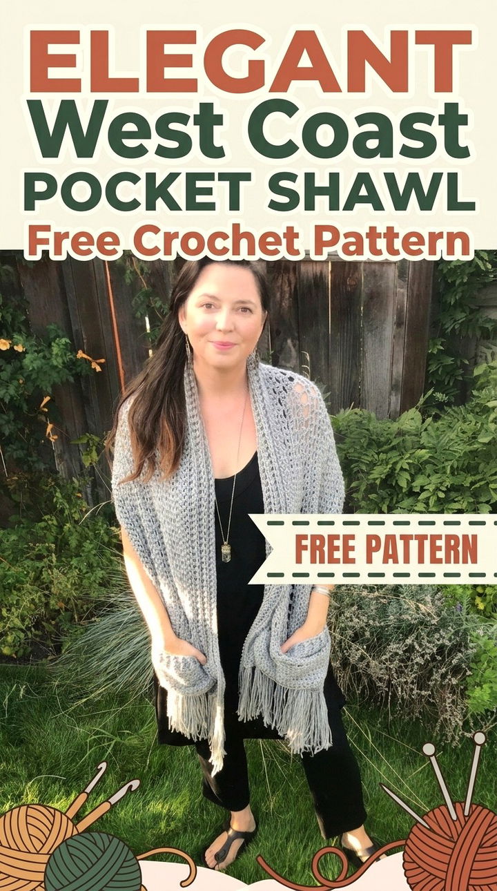 Elegant West Coast Pocket Shawl Free Crochet Pattern