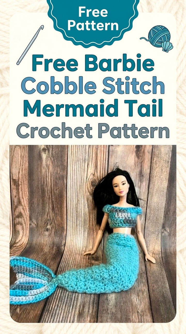 Free Barbie Cobble Stitch Mermaid Tail Crochet Pattern Modern Retro Boho Style