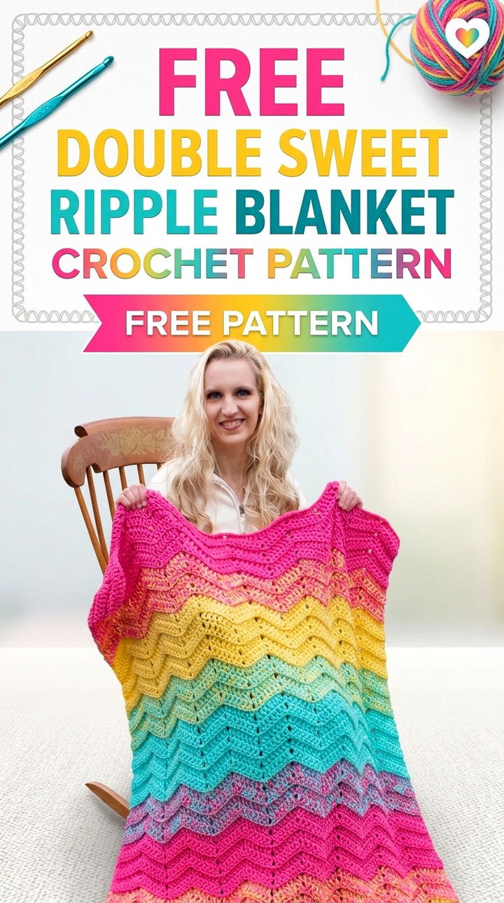 Free Double Sweet Ripple Blanket Crochet Pattern Modern Retro Boho Style