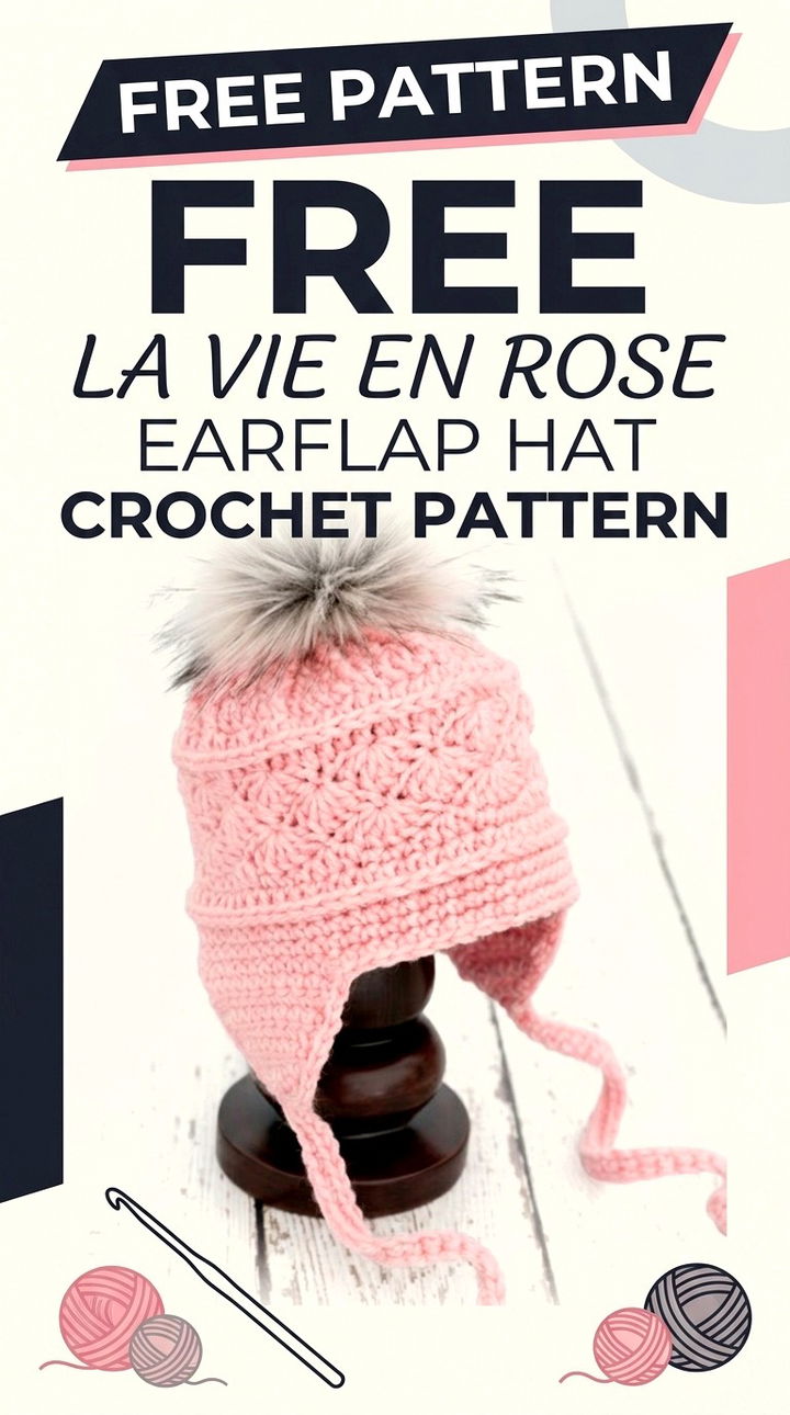Free La Vie en Rose Earflap Hat Crochet Pattern Modern Retro Boho Style