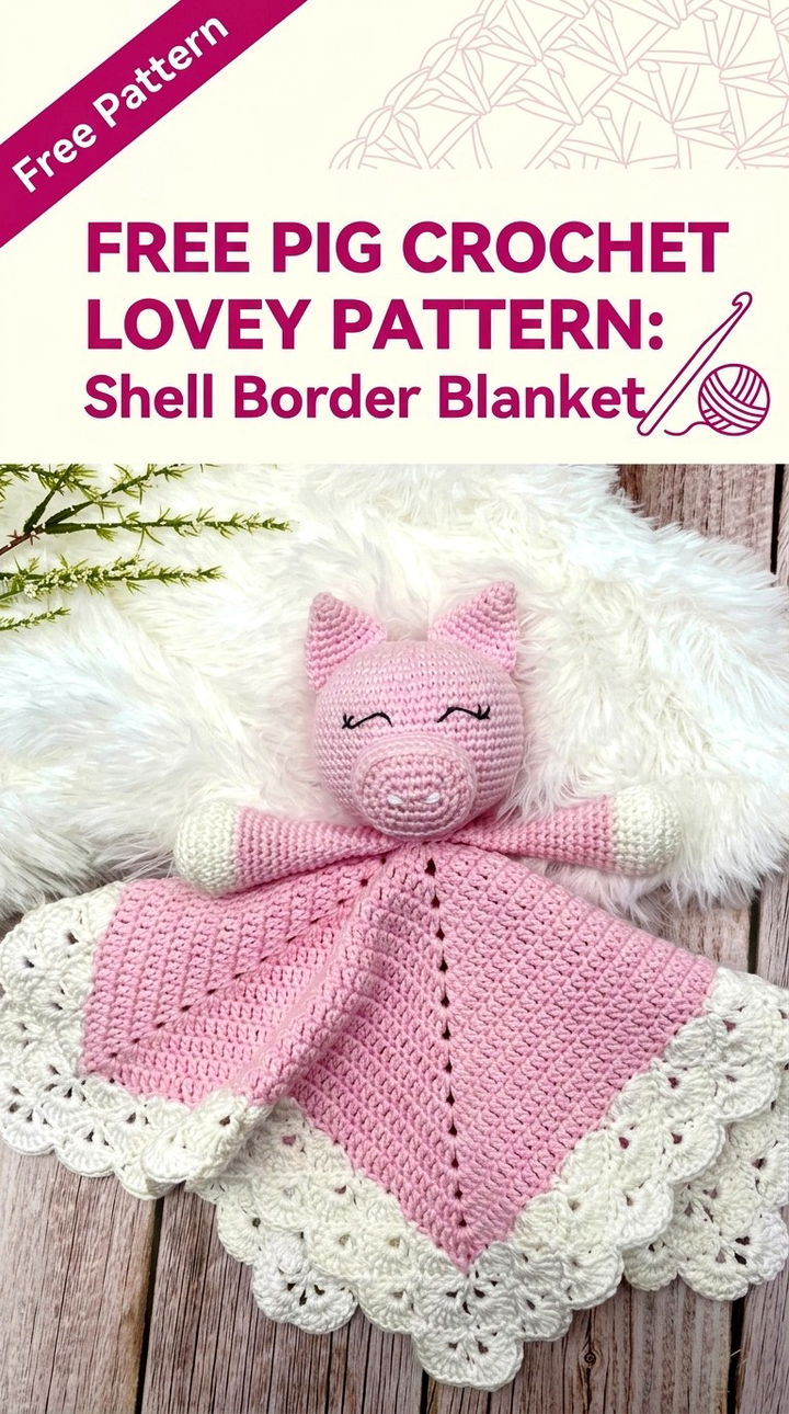 Free Pig Crochet Lovey Pattern Vibrant Retro Chic Whimsical Shell Accent