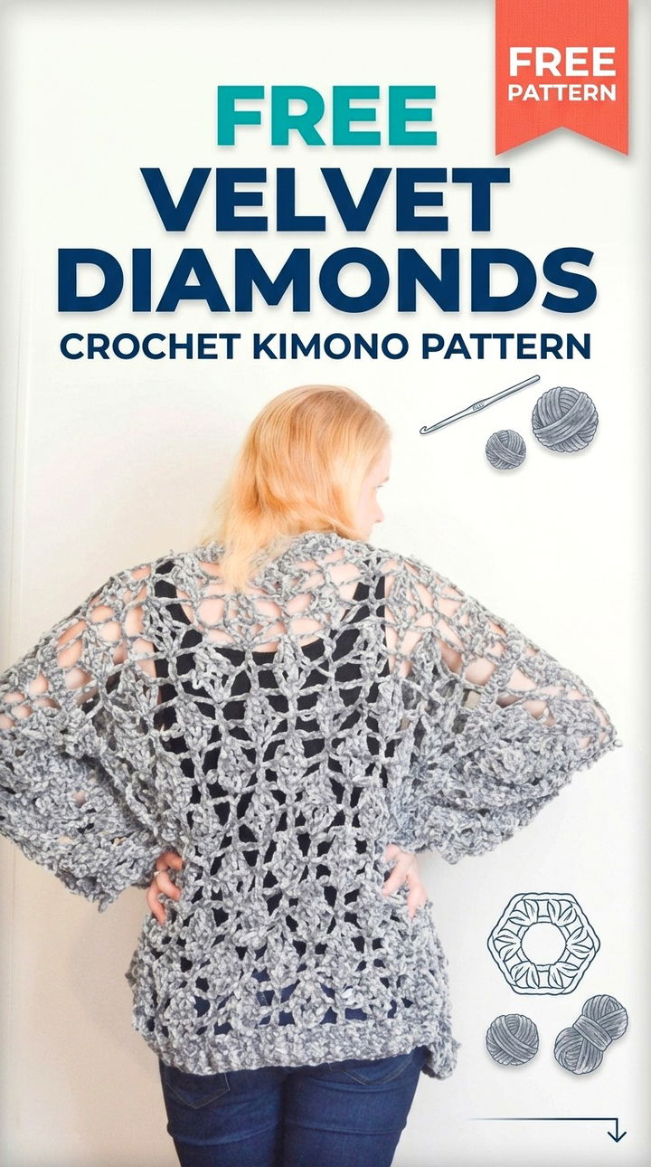 Free Velvet Diamonds Crochet Kimono Pattern Modern Retro Boho Style