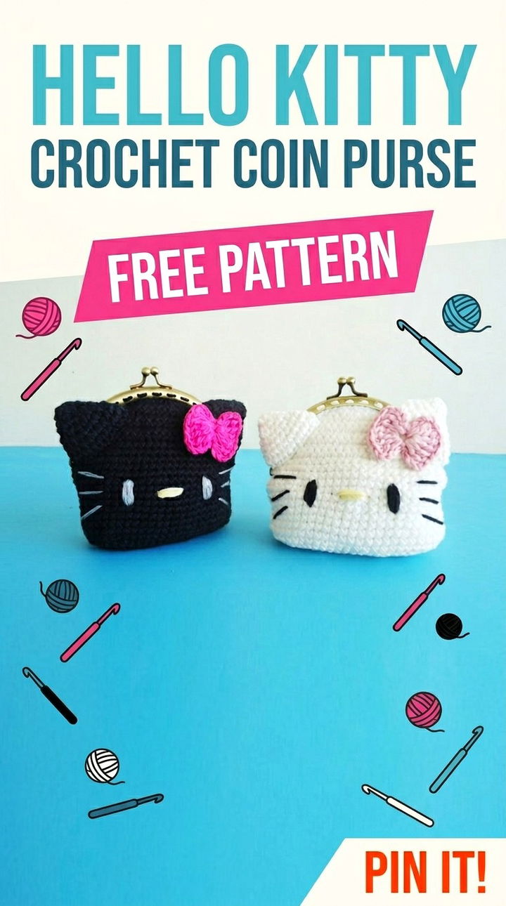 Hello Kitty Crochet Coin Purse Free Pattern Vibrant Retro Chic Bohemian Accessory Accent