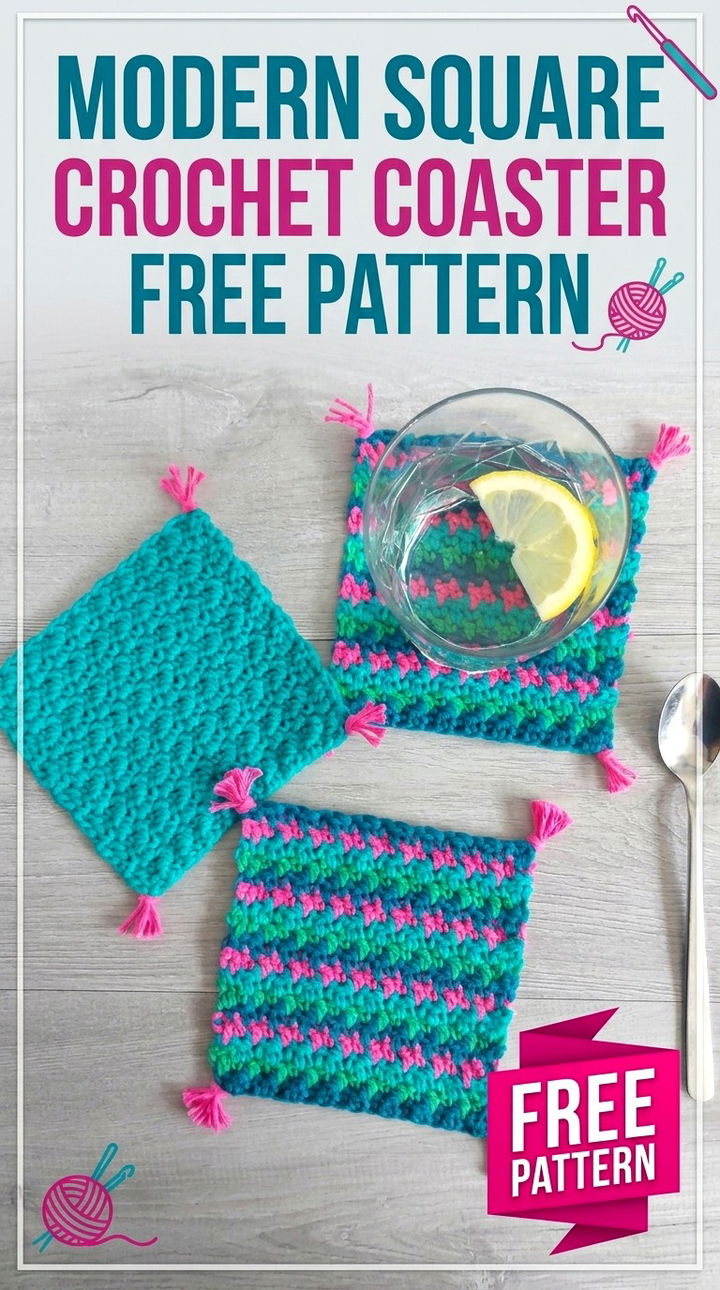 Modern Square Crochet Coaster Retro Chic Table Decor