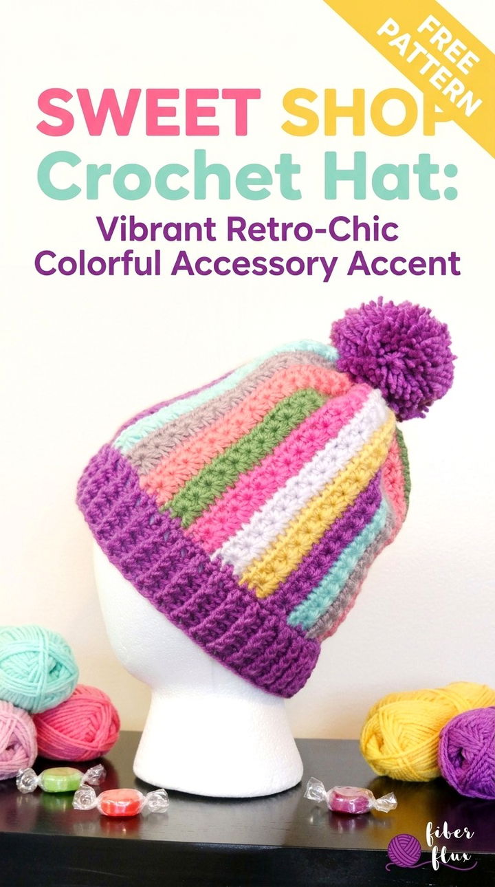 Sweet Shop Crochet Hat Vibrant Retro Chic Colorful Accessory Accent