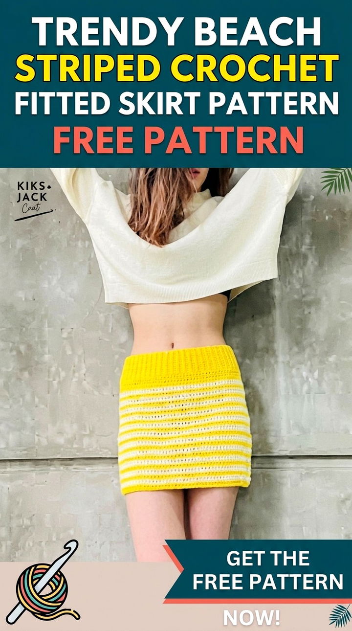 Trendy Beach Striped Crochet Fitted Skirt Pattern Free Pattern