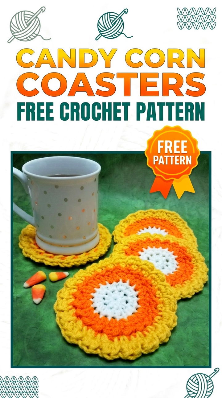 Candy Corn Coasters Free Crochet Pattern Festive Retro Style