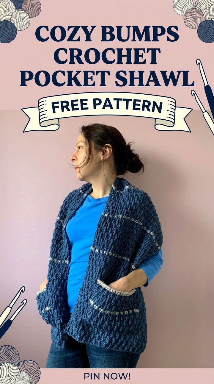 Cozy Bumps Crochet Pocket Shawl Free Pattern