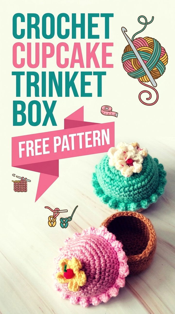 Crochet Cupcake Trinket Box Adorable Retro Chic Storage Accent