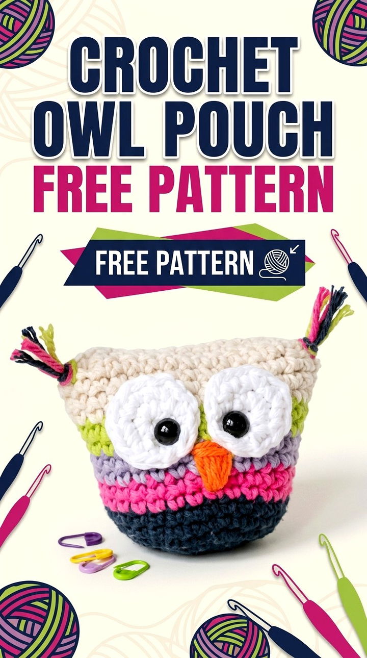 Crochet Owl Pouch Free Pattern Vibrant Retro Chic Bohemian Accessory Accent