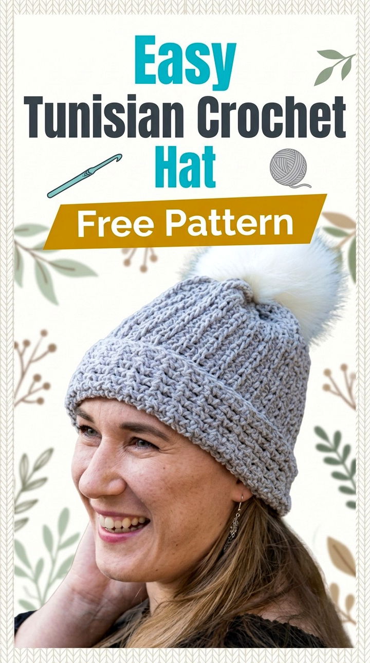 Easy Tunisian Crochet Hat Vibrant Retro Chic Faux Knit Accessory Accent