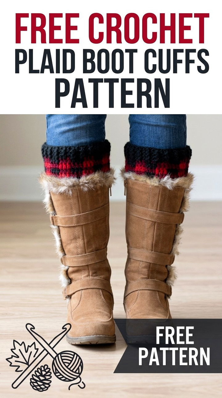 Free Crochet Plaid Boot Cuffs Pattern Modern Retro Boho Style