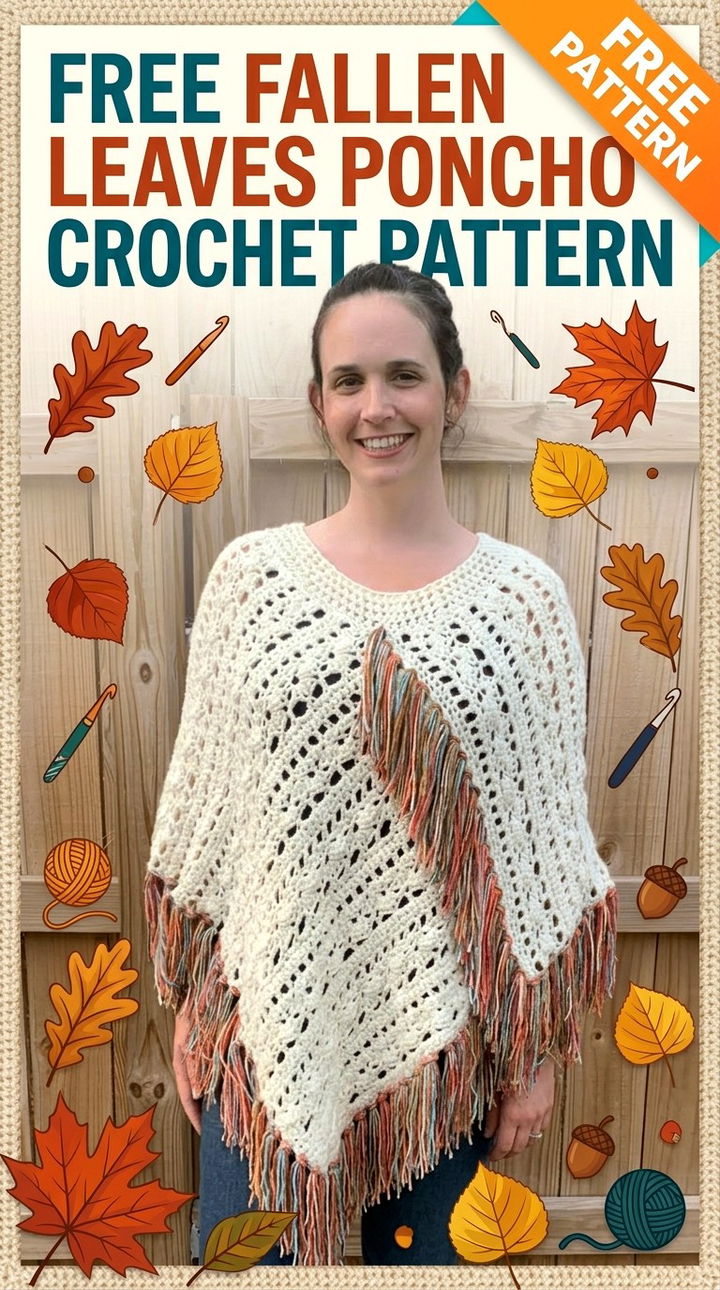 Free Fallen Leaves Poncho Crochet Pattern Modern Retro Boho Style