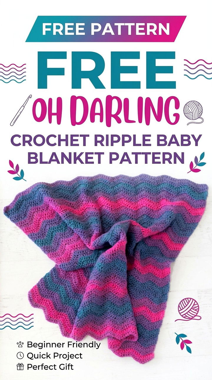 Free Oh Darling Crochet Ripple Baby Blanket Pattern Modern Retro Boho Style