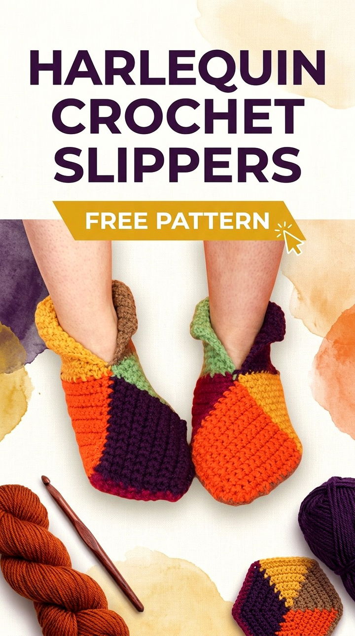 Harlequin Crochet Slippers Vibrant Retro Chic Diamond Loungewear