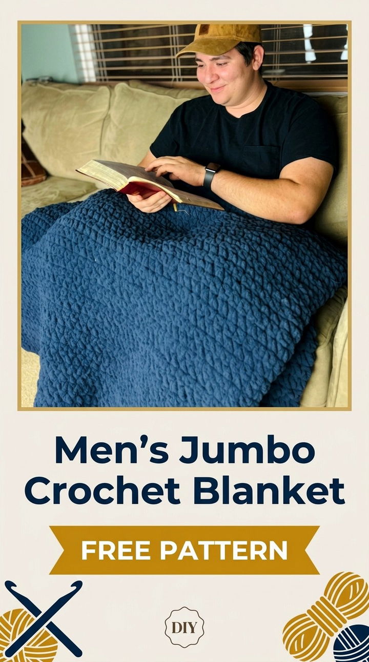 Men’s Jumbo Crochet Blanket Cozy Retro Chic Oversized Throw