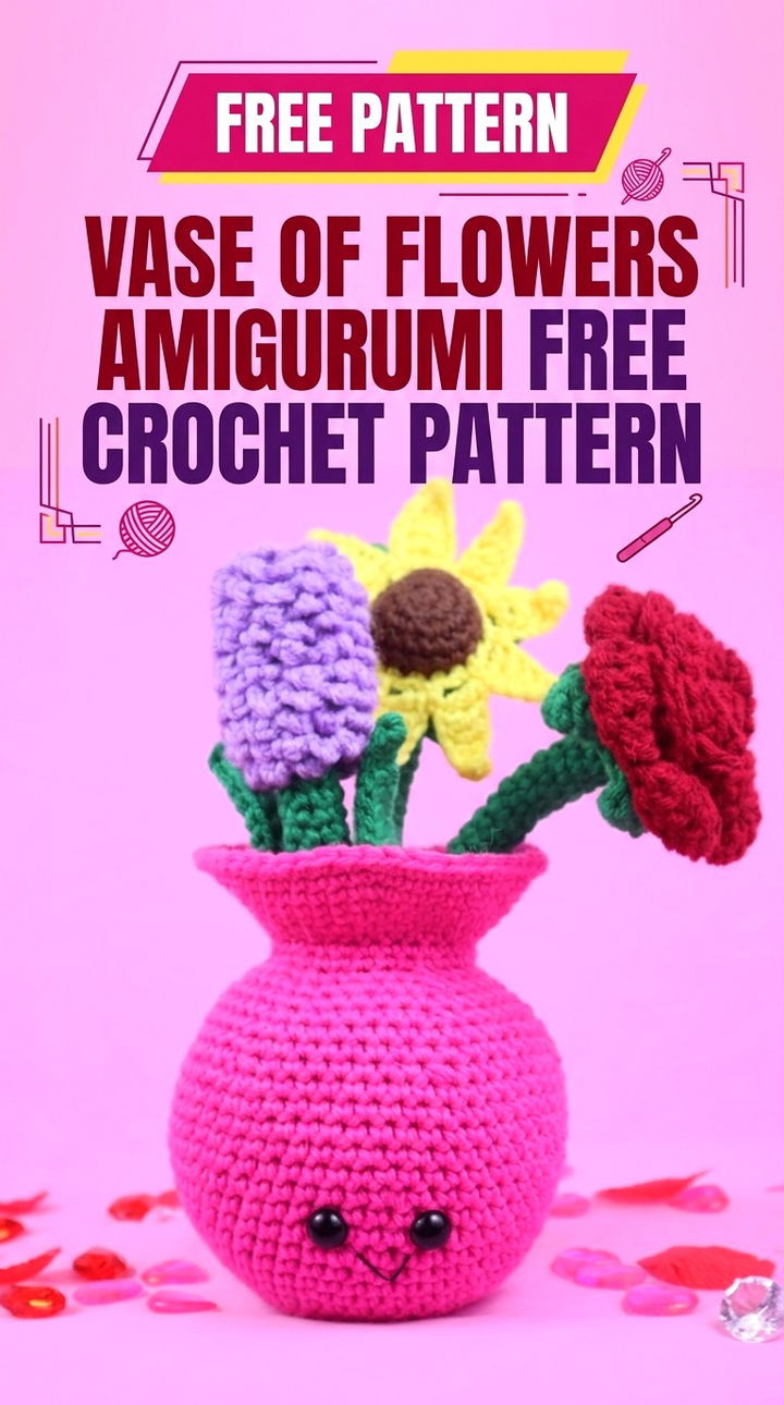 Vase of Flowers Amigurumi Vibrant Retro Chic Potted Floral Decor