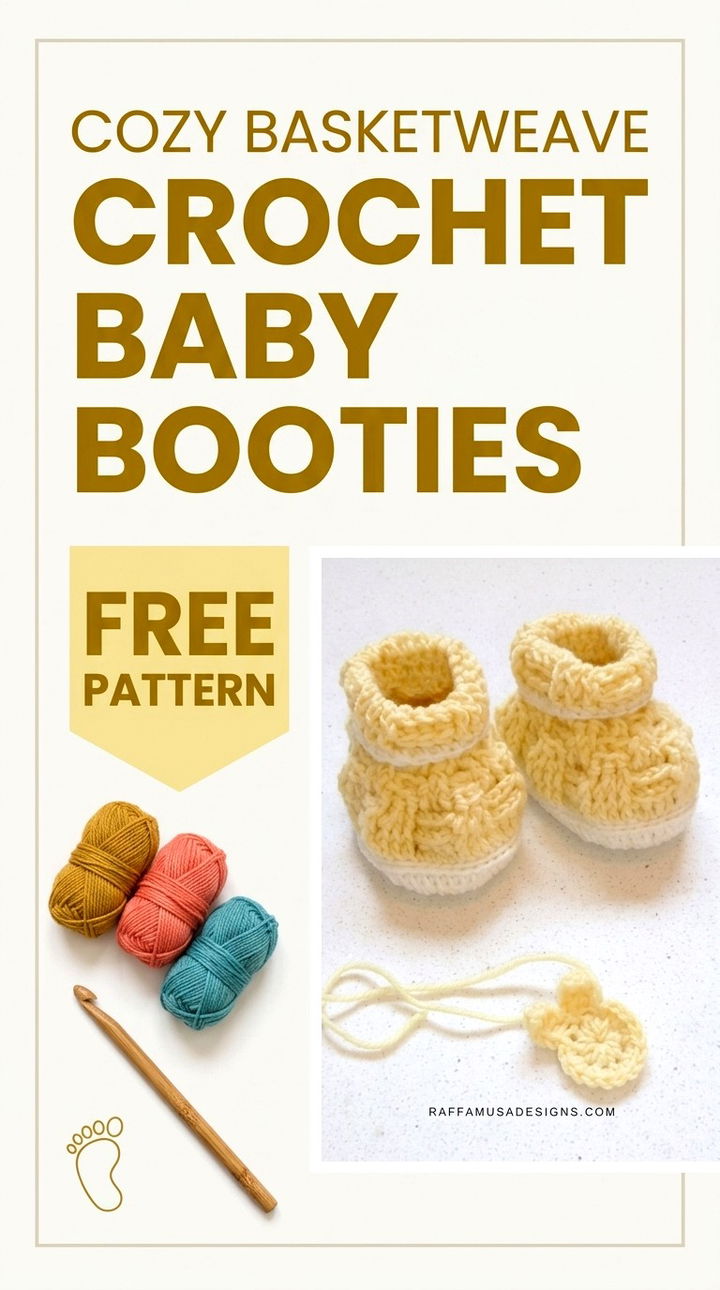 Cozy Basketweave Crochet Baby Booties Free Pattern