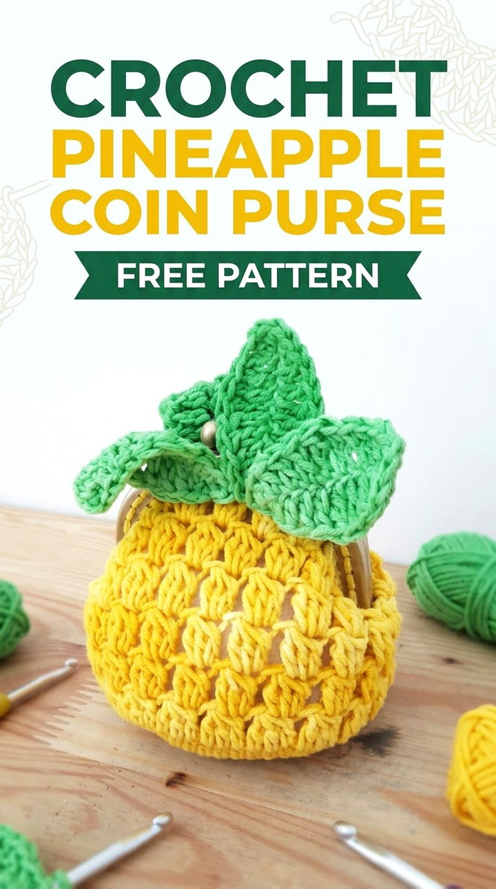 Crochet Pineapple Coin Purse Free Pattern Vibrant Retro Chic Bohemian Accessory Accent