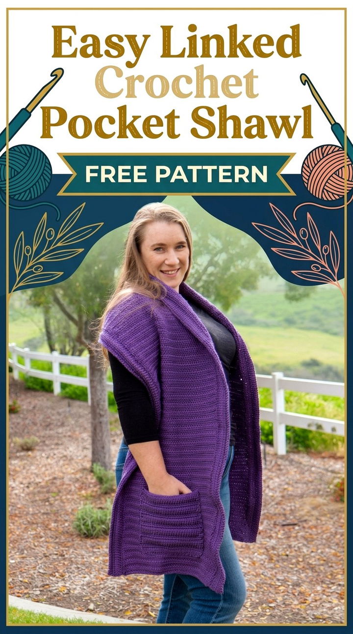 Easy Linked Crochet Pocket Shawl Free Pattern