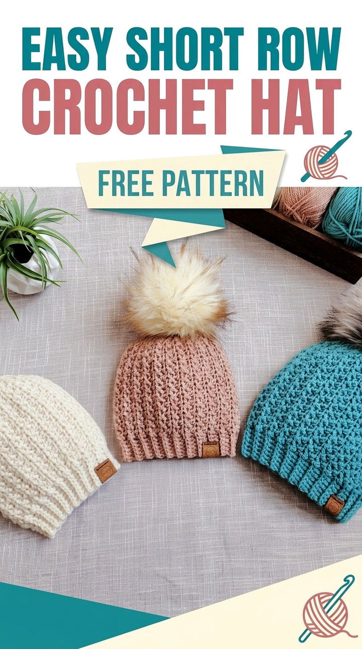 Easy Short Row Crochet Hat Vibrant Retro Chic Contoured Accessory Accent