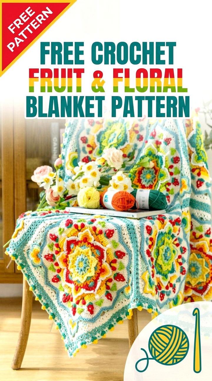 Free Crochet Fruit Floral Blanket Pattern
