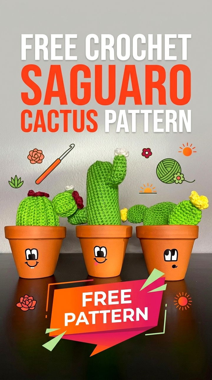 Free Crochet Saguaro Cactus Pattern Vibrant Retro Chic Bohemian Desert Accent