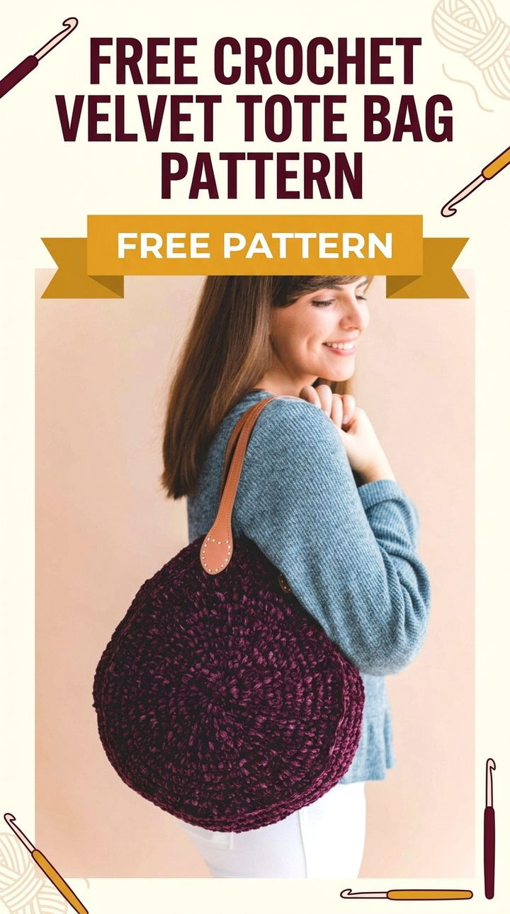 Free Crochet Velvet Tote Bag Pattern Modern Retro Boho Style