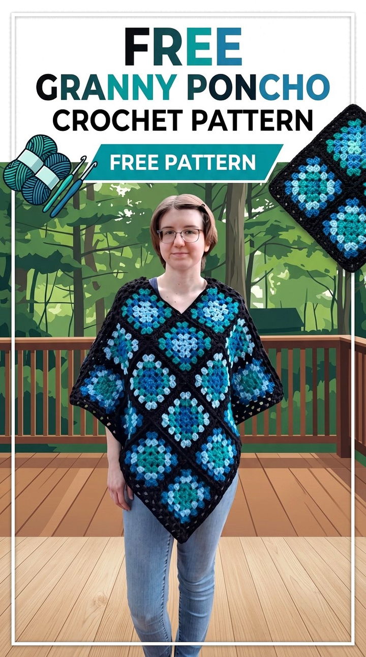 Free Granny Poncho Crochet Pattern Modern Retro Boho Style