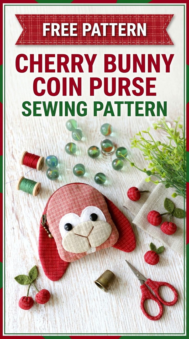 Cherry Bunny Coin Purse Sewing Pattern Vibrant Retro Chic Bohemian Accessory Accent
