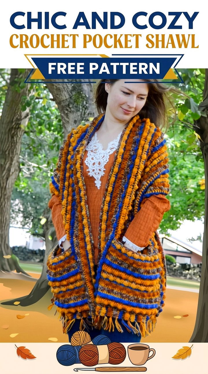 Chic and Cozy Crochet Pocket Shawl Free Pattern