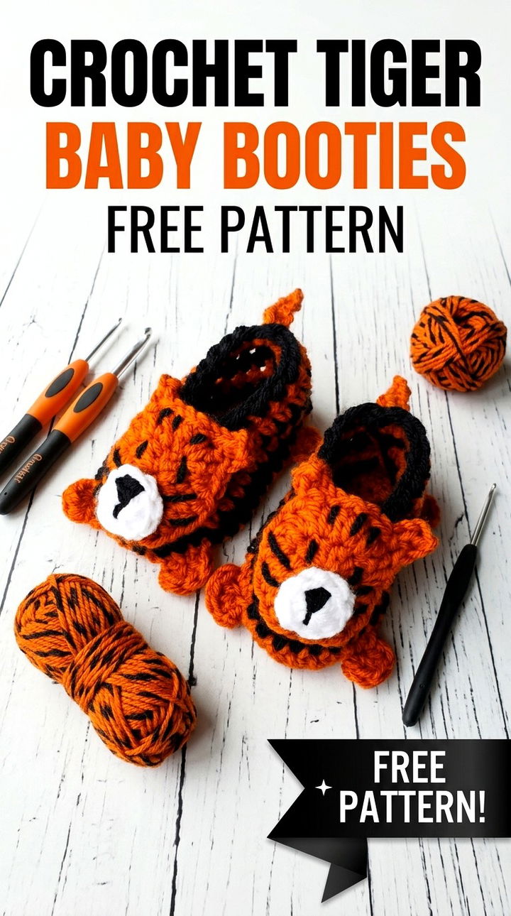 Crochet Tiger Baby Booties Free Pattern Vibrant Retro Chic Bohemian Footwear Accent