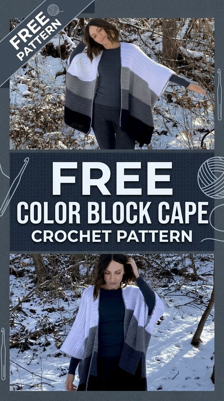 Free Color Block Cape Crochet Pattern Modern Retro Boho Style