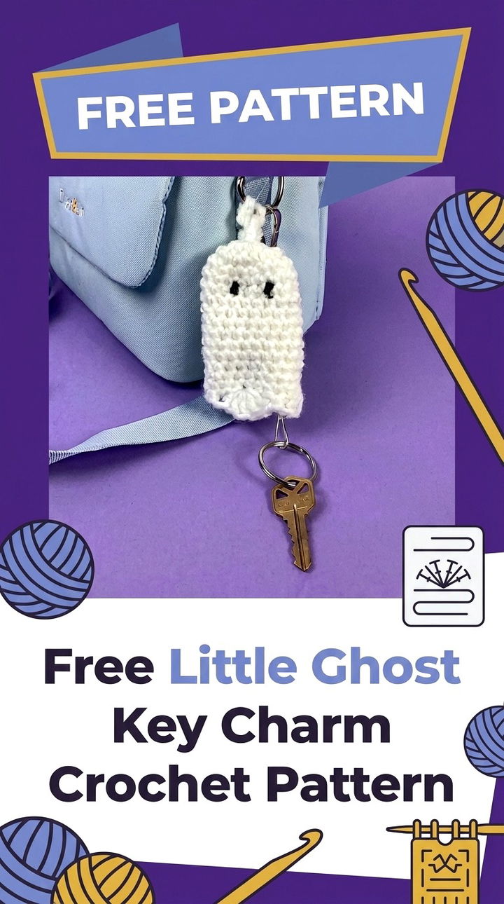 Free Little Ghost Key Charm Crochet Pattern Vibrant Retro Chic Bohemian Lifestyle Accent