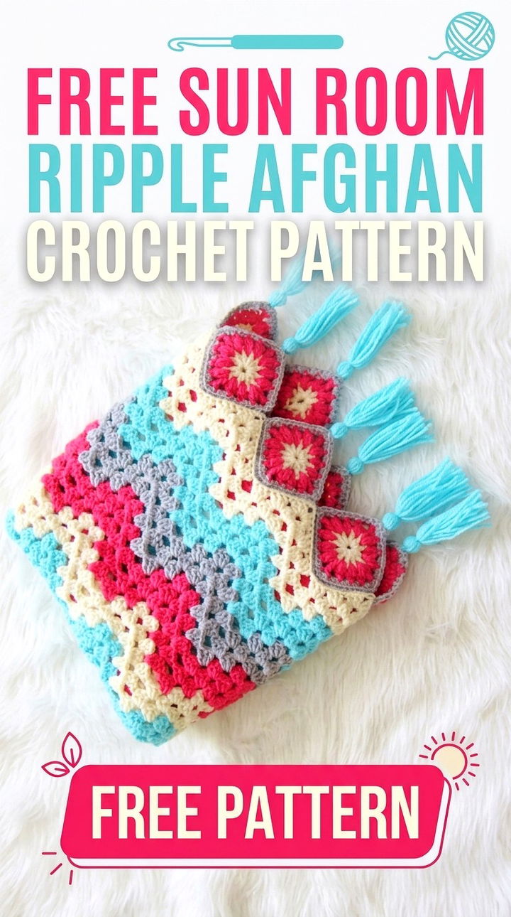 Free Sun Room Ripple Afghan Crochet Pattern Modern Retro Boho Style