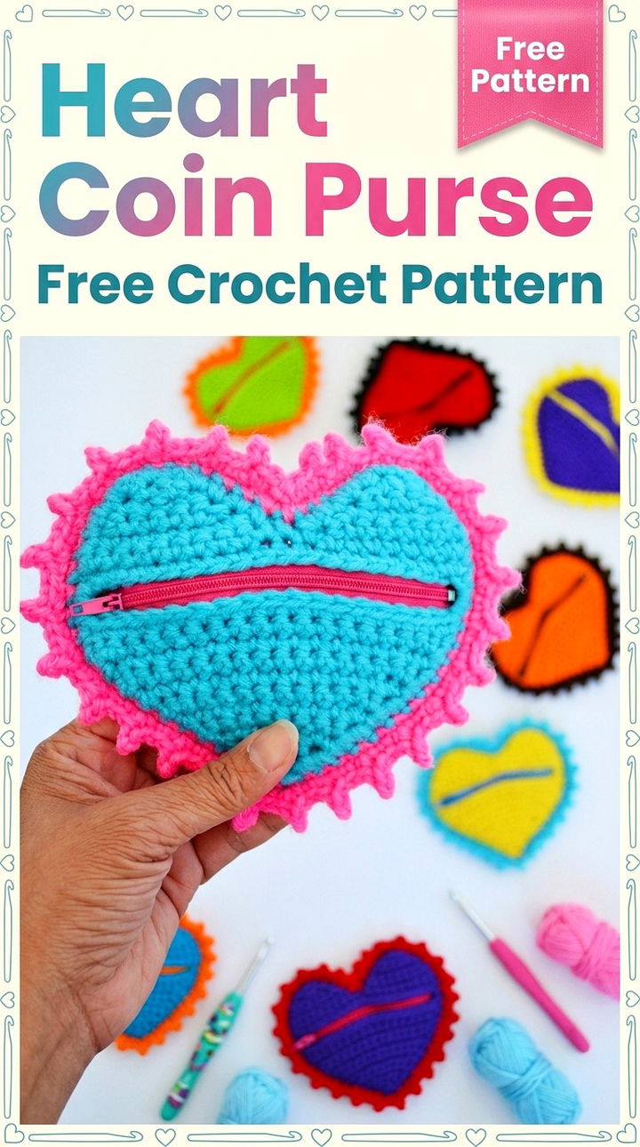 Heart Coin Purse Free Crochet Pattern Vibrant Retro Chic Bohemian Accessory Accent