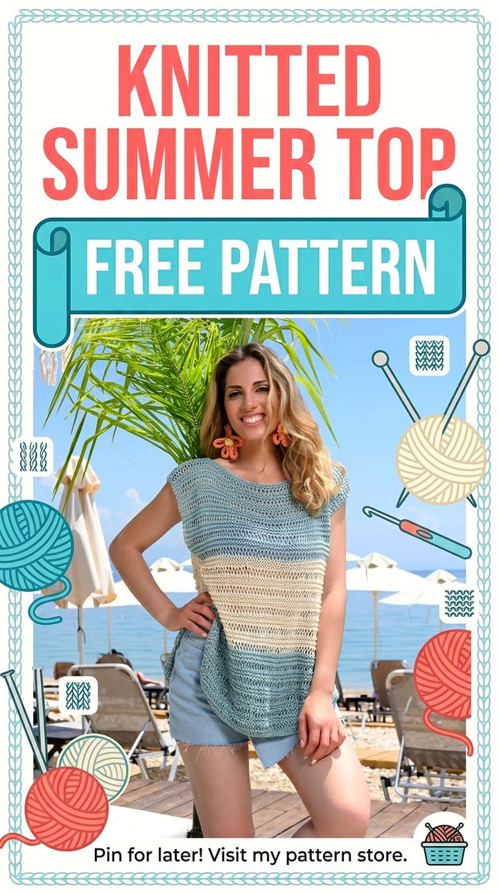 Knitted Summer Top Pattern Vibrant Retro Chic Bohemian Apparel Accent