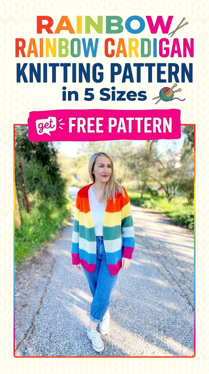 Rainbow Cardigan Vibrant Retro Chic Bohemian Statement Accent